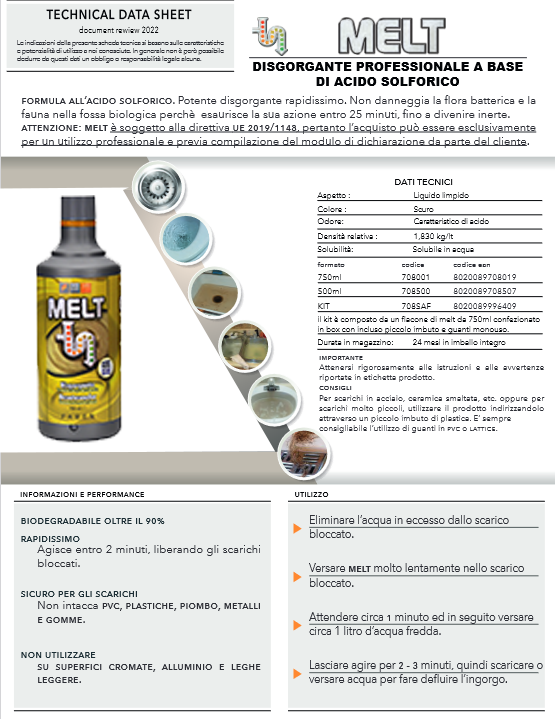 Disgorgante Acido Melt Professionale 750ml - Confezione da 5 Pezzi